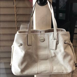 Coach Signature Stripe Perforated CarryAll purse